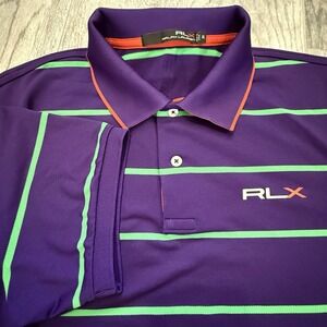 RLX Ralph Lauren Men's XL Golf Polo Shirt Stretch Performance, Purple Striped